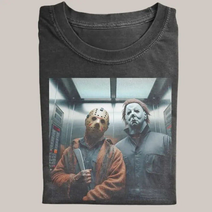 Halloween Vintage Tees, Jason X Michael T-Shirt, Horror Movie Shirt, Unisex Funny Halloween Shirt Menswear Womenswear Streetwear
