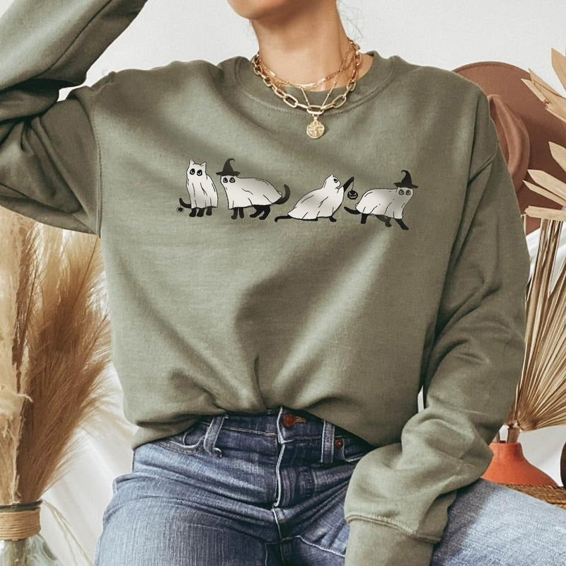 Halloween cat Sweatshirt, Halloween Sweater, Halloween Cat Shirt, Cat Lover Shirt, Black Cat Shirt, Spooky Season