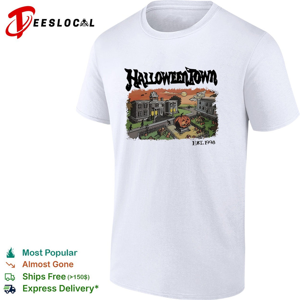 Halloweentown Est 1998 haunted mansion pumpkin town scene shirt