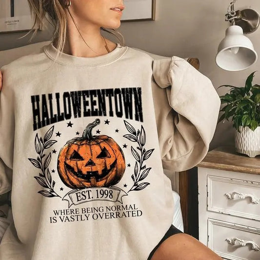 Halloweentown University Shirt - Sweatshirt - Hoodie, Halloween Town Est 1998 Sweatshirt, Fall Sweatshirt, Vintage Pumpkin Shirt, Women Halloween Sweatshirt, Spooky Season, Halloween Gift, Full Color, For Men, For Women, Casual, Classic Fashion, Tee Print