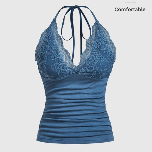Halter Top Y2K Lace V Neck Ruched Low Cut Halter Tank TopsCamisole Tops Womenswear Solid Summer Tops