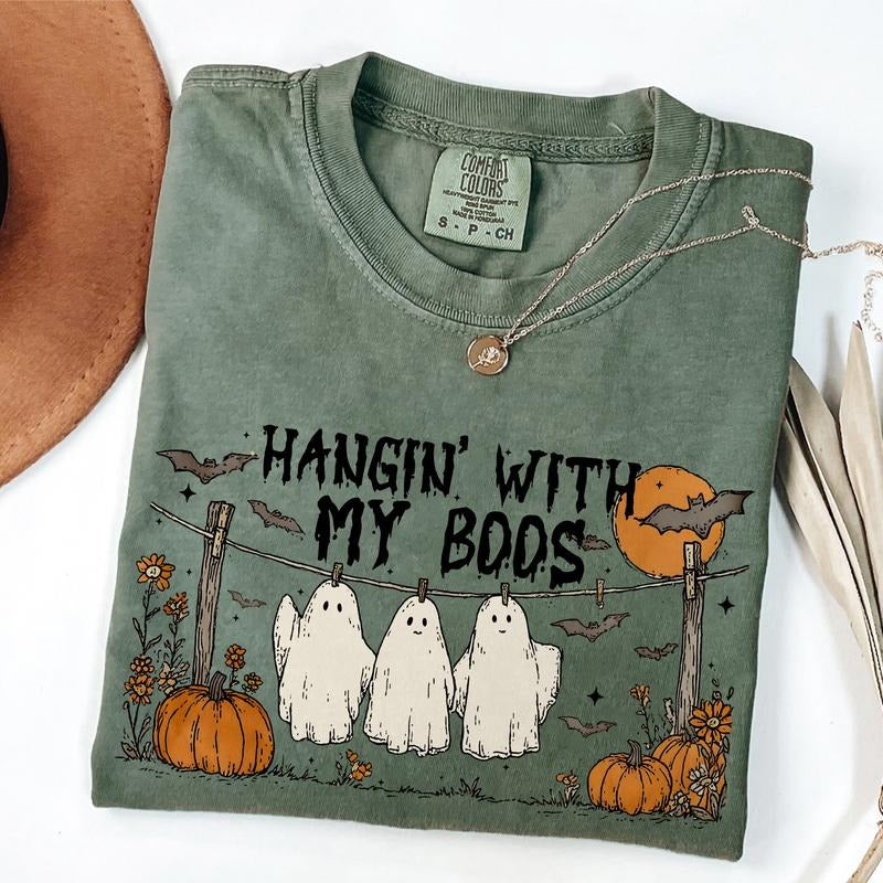 Hangin' With My Boos Comfort Colors Shirt, Funny Halloween Ghost Tee, Halloween Shirt, Spooky Season Unisex T-Shirt