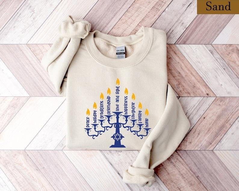 Hanukkah Menorah Shirt, Hanukkah Sweatshirt, Chanukah Gifts, Hanukkah Gifts for Women, Kids Hanukkah Shirt, Judaica...