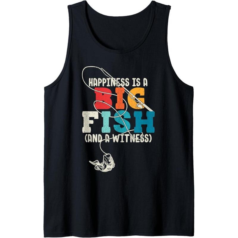 Happiness Is a Big Fish And a Witness Vintage Fishing Lovers Tank Top Made in USA
