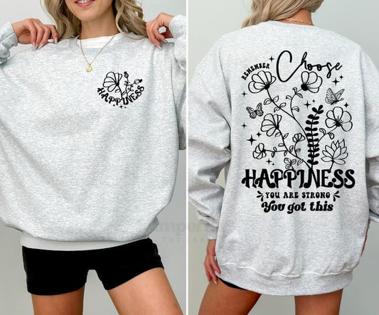 Happiness Sweatshirt, Must-Have Motivational Crewneck, Front and Back Statement Graphic, Cozy Unisex Streetwear, Soft Girl Essential, Gym & Chill Pullover, Comfy Confidence-Boosting Daily Wear Full Color Print Casual Comfort