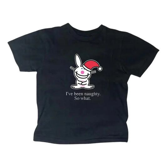 Happy Bunny Christmas Baby Tee, Gothic Emo Girl, Scene Clothing 2000s, Casual Cotton Short Sleeve, Y2k Top Women Streetwear, Christmas Gift