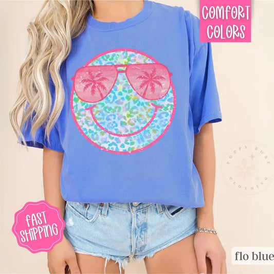 Happy Face Beach Shirt Comfort Colors, Cute Summer Shirt, Oversized Beach Tee