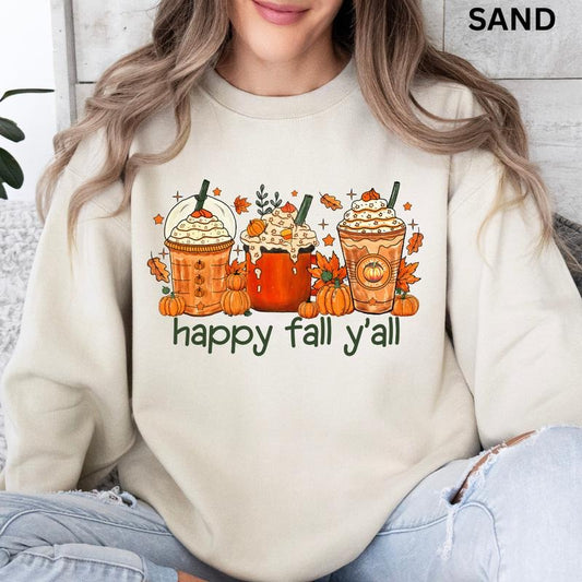 Happy Fall Y'all Crewneck, Oversized Fall Crewneck Sweatshirt, Fall Crewneck, Retro Sweatshirt Graphic Oversized...