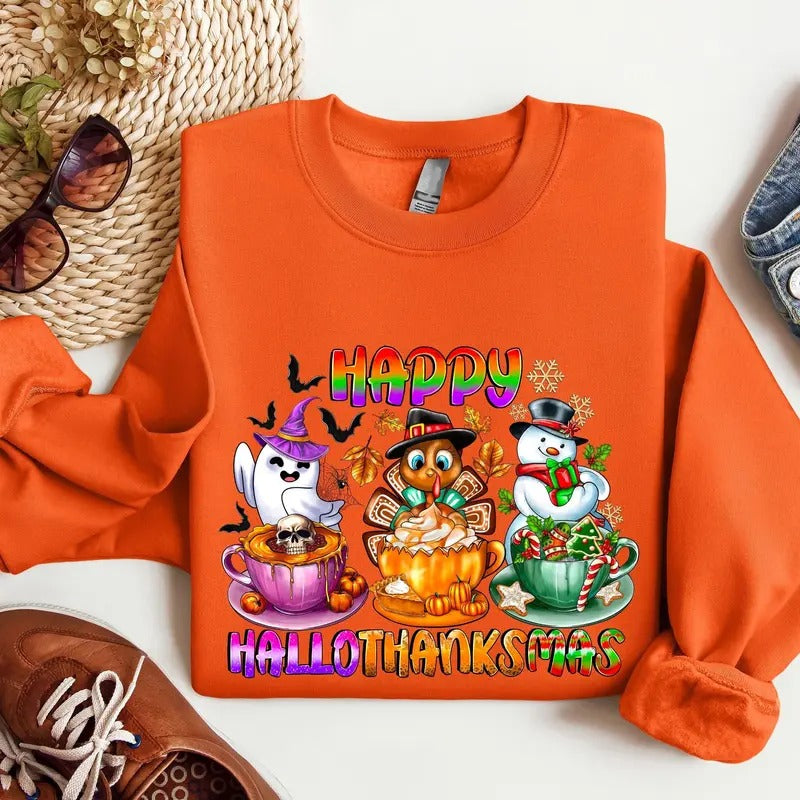 Happy Hallothanksmas Sweatshirt, Hallothanksmas Sweatshirt, Holiday Season Sweatshirt, Halloween Thanksgiving Christmas Shirt, Gift For Men and Women