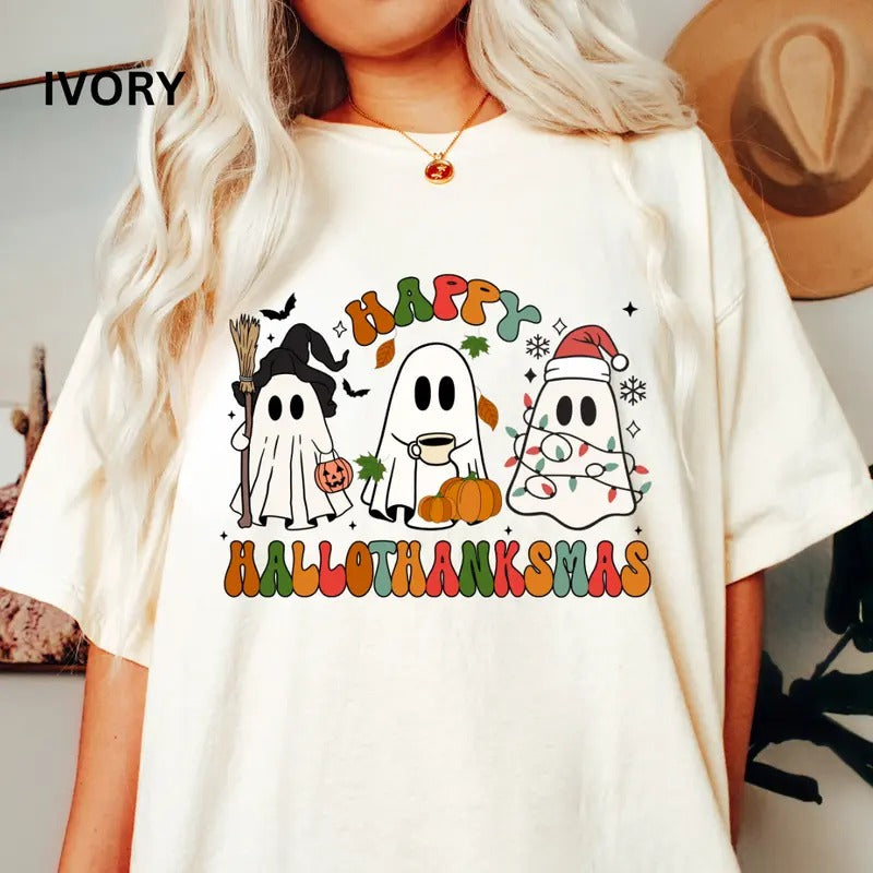 Happy Hallothanksmas T-shirt, Comfort Colors T-shirt, Hallothanksmas #1, Spooky Season Shirt, Christmas Shirt, Thankgiving Shirt