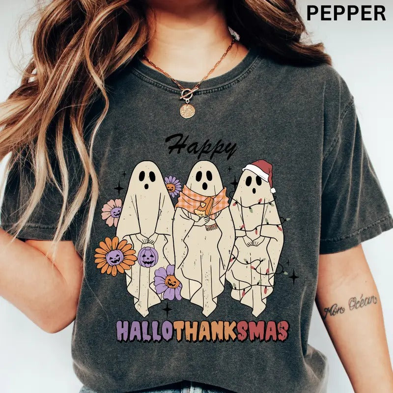 Happy Hallothanksmas T-shirt, Comfort Colors T-shirt, Hallothanksmas #2, Spooky Season Shirt, Christmas Shirt, Thankgiving Shirt