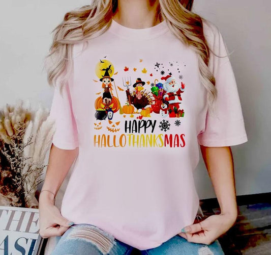 Happy Hallothanksmas, Gift For Halloween, Christmas Sweatshirt, Thanksgiving Sweater, Turkey and Christmas Sweatshirt,...