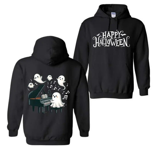 Happy Halloween Hoodie, Funny Ghost Playin Piano Hoodie, Spooky Season Ghost Hoodie T-Shirts, Sweatshirt | WearSparks.com