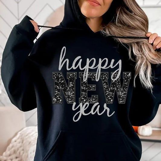 Happy New Year  Sweatshirt, Hoodie, T-Shirt| Holidays, New Year, Sequins, Glitter | Instant Sublimation Download | Digital Shirt Design