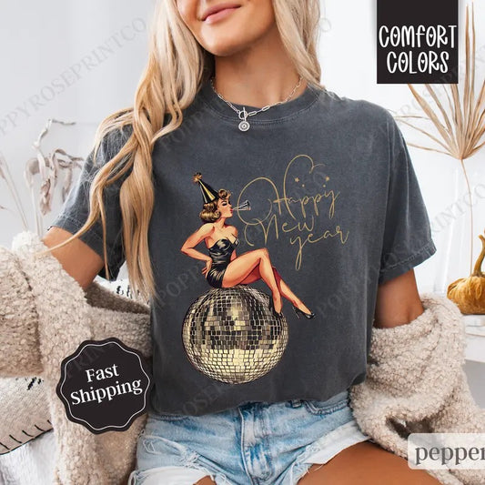 Happy New Years Shirt Comfort Colors, 2025 NYE Tshirt,  Happy New Year Womens Tee