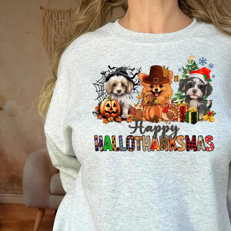 Happy hallothanksmas dog   Crewneck Sweatshirt T-Shirts, Hoodie | WearSparks.com