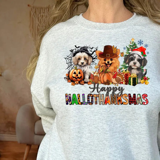 Happy hallothanksmas dog   Crewneck Sweatshirt T-Shirts, Hoodie | WearSparks.com