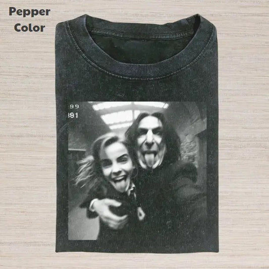 Harry Potter Vintage Graphic Tee, Severus Snape Hermione Granger Selfie T-Shirt, Movies Tee, Unisex Meme Cringe Funny Dumb Shirt, Menswear Womenswear Streetwear Cotton Comfort