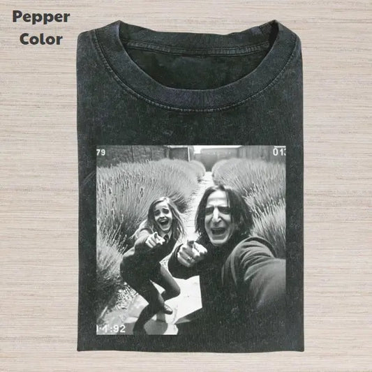 Harry Potter Vintage Graphic Tee, Severus Snape Hermione Granger Selfie T-Shirt, Movies Tee, Unisex Meme Cringe Funny Dumb Shirt, Menswear Womenswear Streetwear Cotton Comfortstyle{n002}2