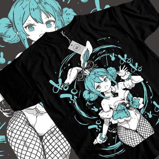 Hatsune Miku Bunny Girl T-shirt & Sweatshirt, Kawaii Vocaloid Project Diva Graphic Tee, Vintage Oversized Unisex Streetwear, Manga Gift For Men Women