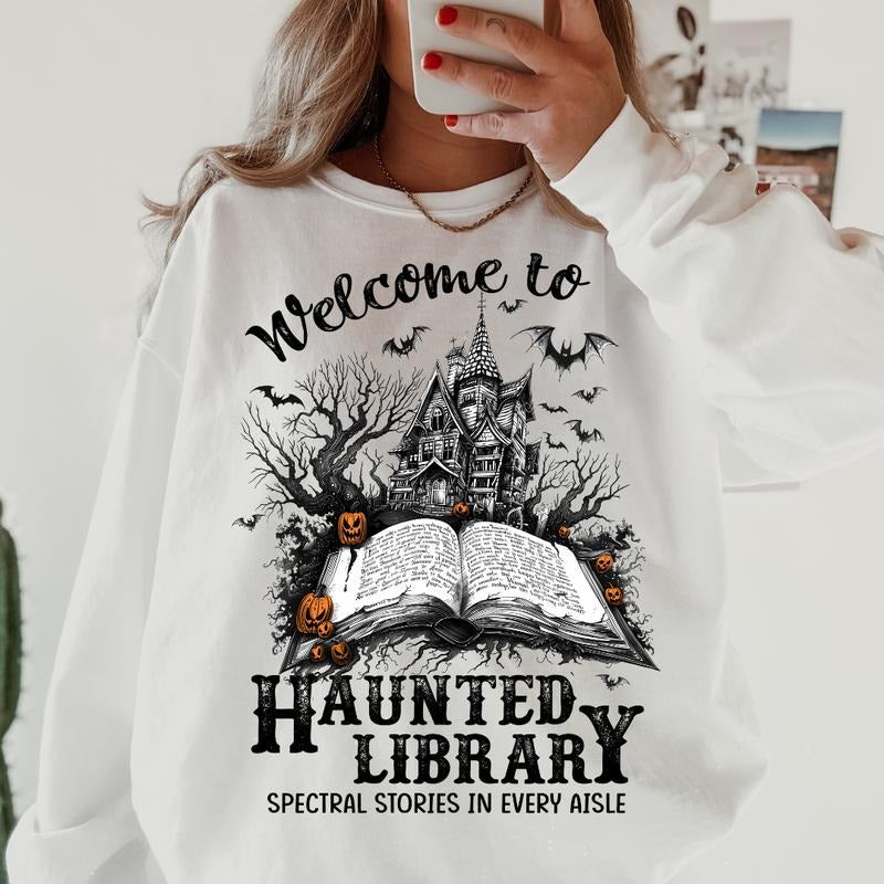 Haunted Library Shirt ~ Unisex Apparel Relaxed Fit Printed In The USA Clothing Womenswear Casual Comfort Cotton Top Athletic Boho Chic