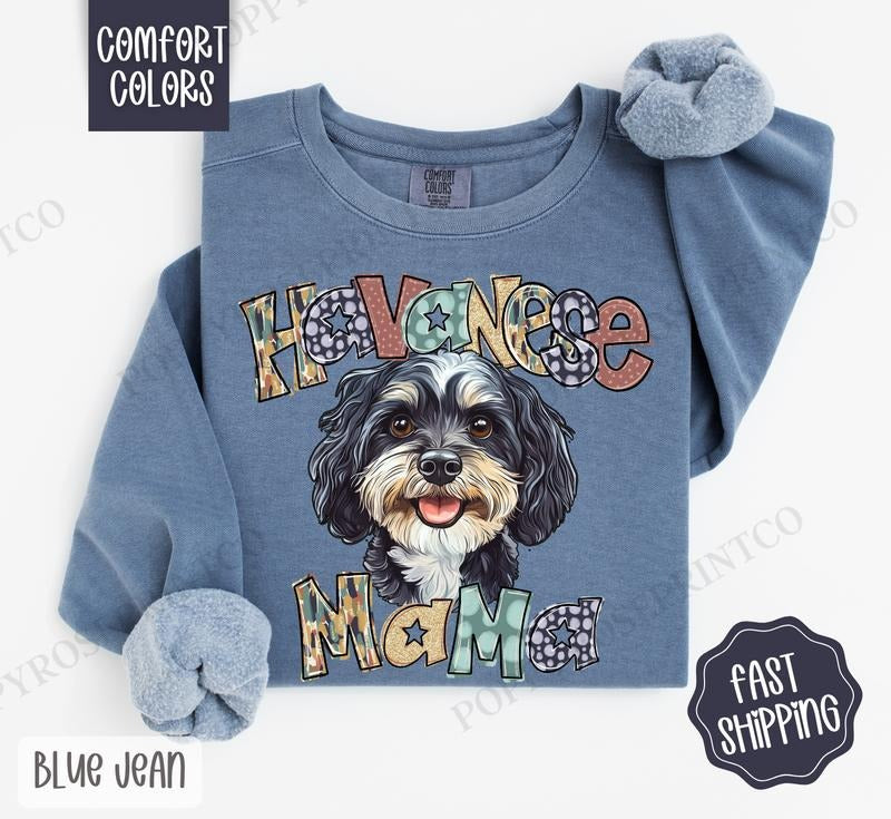 Havanese Mama Comfort Colors Sweatshirt, Dog Mama Women's Crewneck, Cute Dog Mom Women's Sweater
