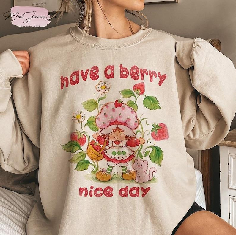 Have A Berry Nice Day Vintage Strawberry Crewneck Sweatshirt