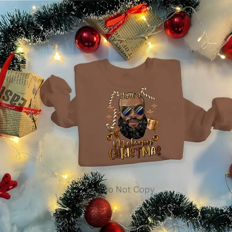 Have A Melanin Christmas Guy DTF Transfer ONLY - This is NOT a T Shirt Hoodie, Sweatshirt | WearSparks.com