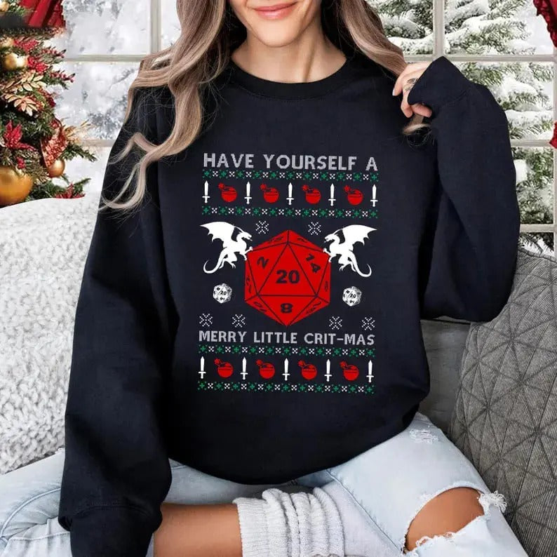 Have Yourself A Merry Litte Critmas Sweatshirt, Dungeons Dragons Ugly Christmas Sweatshirt, Dungeons Dragons Dnd T Shirt, Merry Christmas Shirt, Christmas Gift for Gamer, Video Games Shirt, DnD Christmas Sweatshirt