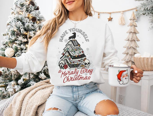 Have Yourself A Morally Grey Christmas Sweatshirt, Dark Romance Hoodie, All Booked For Christmas Shirt, Trigger Warnings Unisex Soft Comfort Crewneck Pullover Long Sleeves Graphic Fabric Sweater