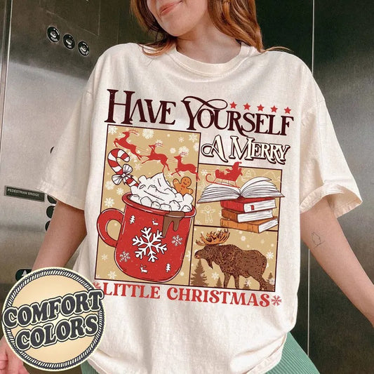 Have Yourself a Merry Little Christmas Comfort Colors Shirt, Bookish Shirt, Merry Christmas Shirt, Xmas Gift, Booktrovert Shirt, Bookworm