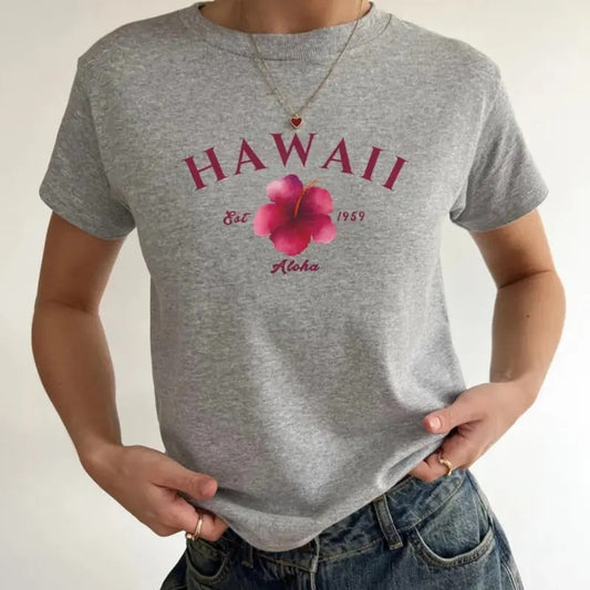 Hawaii Hibiscus Baby Tee, Hawaii Aloha Graphic Baby Tee, Hibiscus Graphic Baby Tee, Y2K Aesthetic Baby Tee, Summer Hibiscus T-Shirt