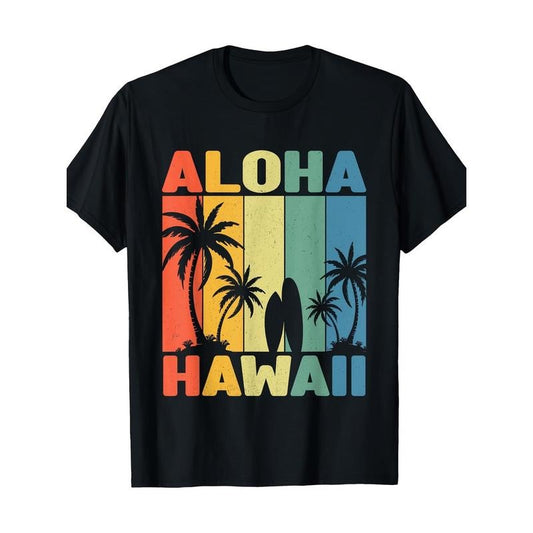 Hawaiian Aloha Palm Surfboard Summer Fun T-shirt -100% cotton Made in USA