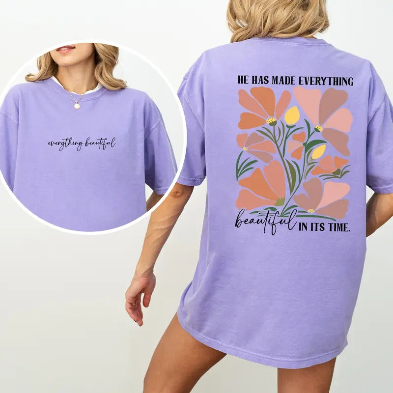 He Has Made Everything Beautiful Shirt Comfort Colors, Boho Christian Soft Fabric Unisex T-Shirt, Bible Verse Women Tee, Christian Gift