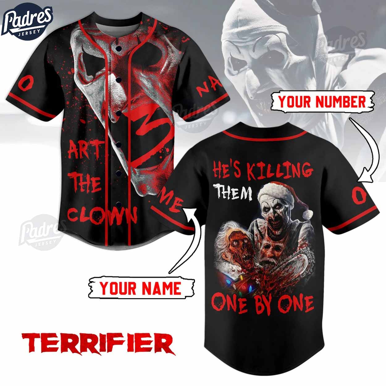 He Is Killing Them One By One By One Art The Clown Baseball Jersey - Padres Jersey Oasis: Elevate Your Baseball... (Image 1)