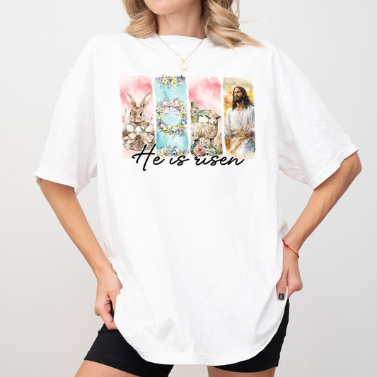 He Is Risen Comfort Colors Shirt, Floral Easter Shirt, Jesus Easter Graphic Tee, Gift For Christian, Retro Wildflower Bible Verse Outfits