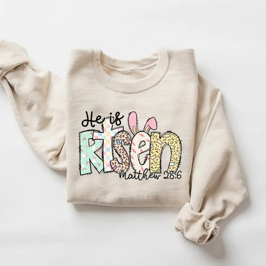 He Is Risen Matthew 28:6 Sweatshirt, 2025 Easter Sweatshirt, Retro Easter Sweater,Easter Christian Shirt, Easter Bible...