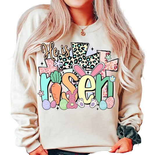 He Is Risen Sweatshirt, Matthew 28:6, Easter Christian Sweater, Easter Bible Verse, Risen Doodle, Gifts For Women Besties, Spring Easter Shirt, Easter Day Gift Sweater, Long Sleeve Crewneck Shirt