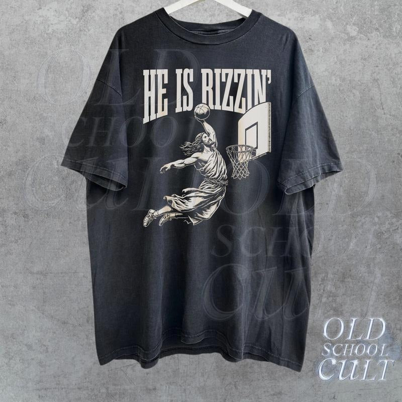 He Is Rizzin' Vintage 90s Shirt, Funny Jesus Shirt, Humor Easter Shirt, Christian Easter Shirt, Easter Gift, Jesus Playing Basketball
