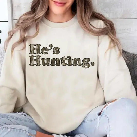 He is Hunting Camoflauge Bottomland Pattern Sweatshirt, Hunting Camo Unisex Shirt, cuteshirts, cute shirts