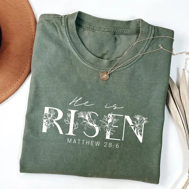 He is Risen Shirt, Easter Tshirt, Christian T-Shirt, Religious Shirts, Inspirational Tee, Gift for Her, Easter Gift,...