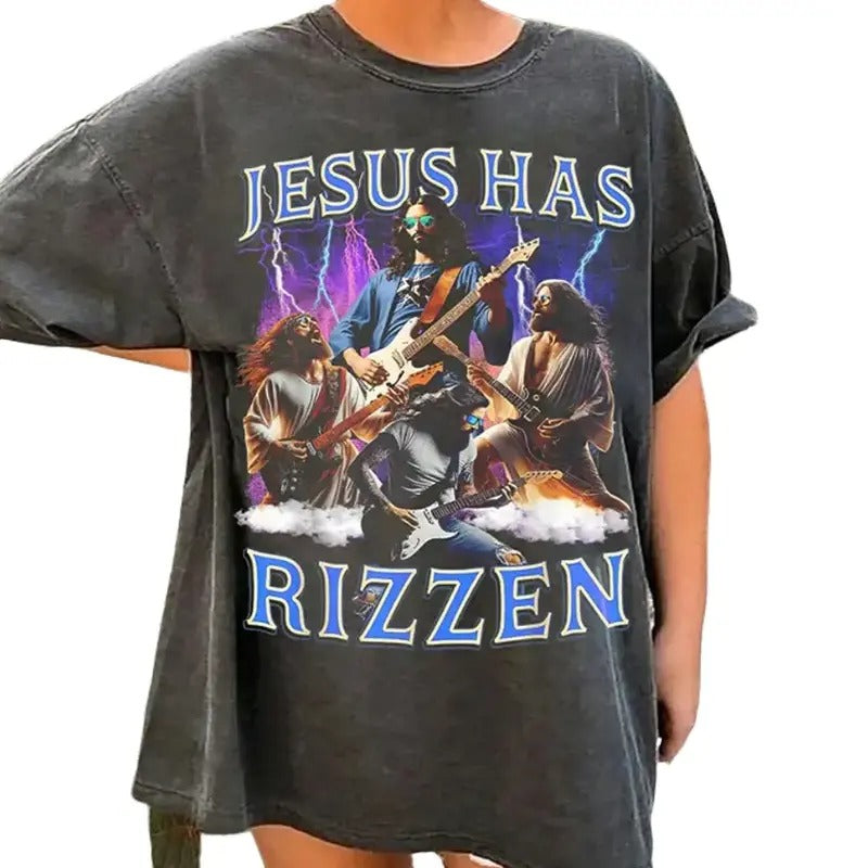He is Rizz.in Jes.us Rocks on Electric Guitar Jes.us Has Rizz.en Shirt, Funny El Hoodie, Sweatshirt | WearSparks.com