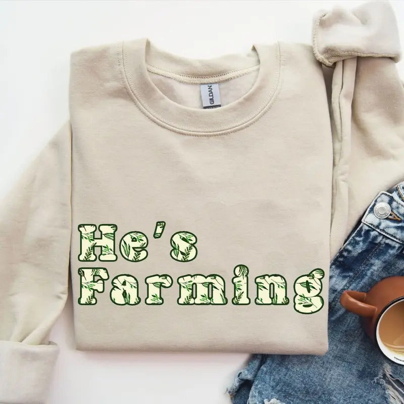 He's Farming Watercolor Tropical Pattern Unisex Crewneck Sweatshirt, Farm Shirt