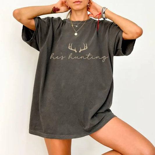 He's Hunting Shirt with Antler Deer Hunting Shirt Hunting Wife Funny Hunting Wives Gift for Wife Abandoned Hunting Wives