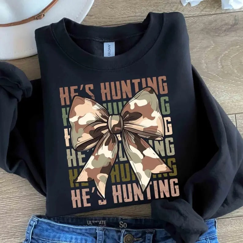 He's Hunting Sweatshirt Wife Hunting Season Shirt Duck Hunting Wife Deer Hunting Wife Abandoned Hunting Girlfriend Cotton Hoodie