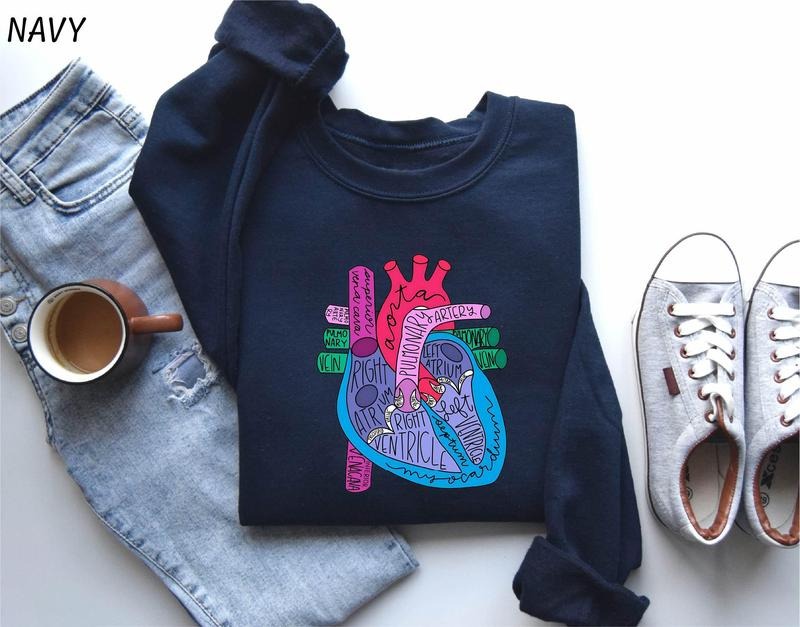 Heart Anatomy Sweatshirt, Cardiac Nursing Gift, Nursing School Shirt, Medical School Student Shirt, Cardiologist Anatomical Heart Shirt, Nurse Shirt