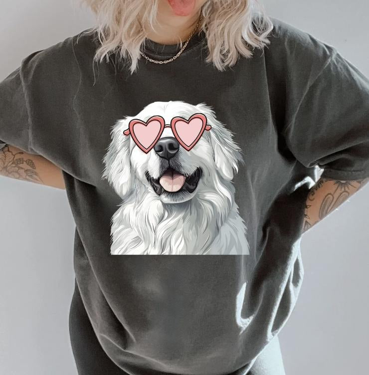 Heart Glasses Great Pyrenees Shirt ~ Unisex Apparel Relaxed Fit Printed In The USA Clothing Womenswear Casual Comfort Cotton Top Athletic Boho Chic