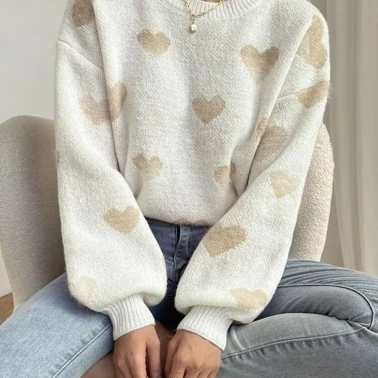Heart Pattern Drop Shoulder Sweater T-Shirts, Hoodie, Sweatshirt | WearSparks.com