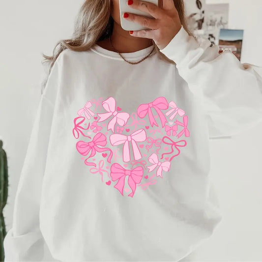 Heart Shaped Bow Valentines day Crewneck ~ Sweatshirt Unisex Apparel Relaxed Fit Printed in the USA Clothing Womenswear Casual and Comfortable