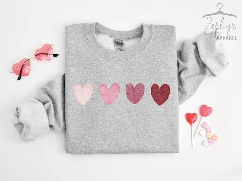 Heart Sweatshirt, Cute Valentine Sweatshirts, Valentine Sweatshirts, Vintage Valentine Sweatshirt, Valentine  Hoodie and Sweater; T-shirt Cotton Menswear Cotton Menswear